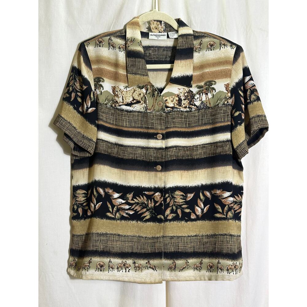 Vintage 90s Alfred Dunner Safari Print Button Front Shirt Womens Large